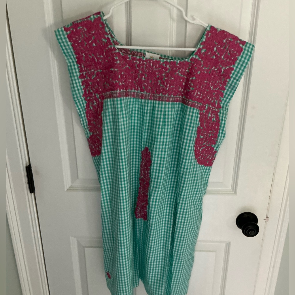 J. Marie Embroidered Gingham Dress Sz Large